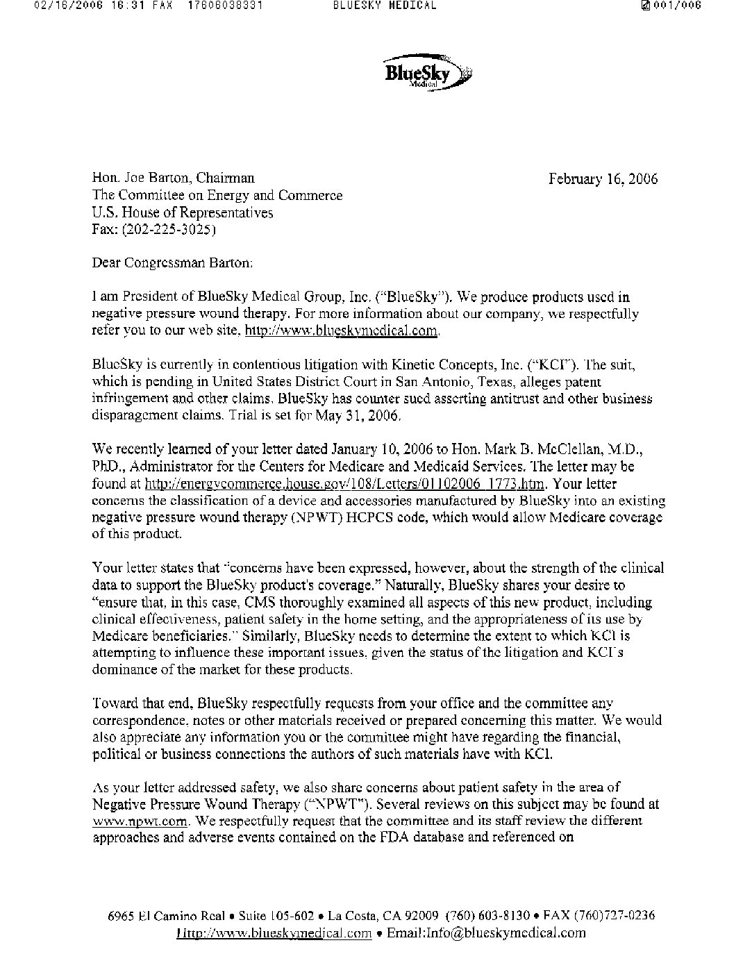 Hon. Joe Barton Review Request